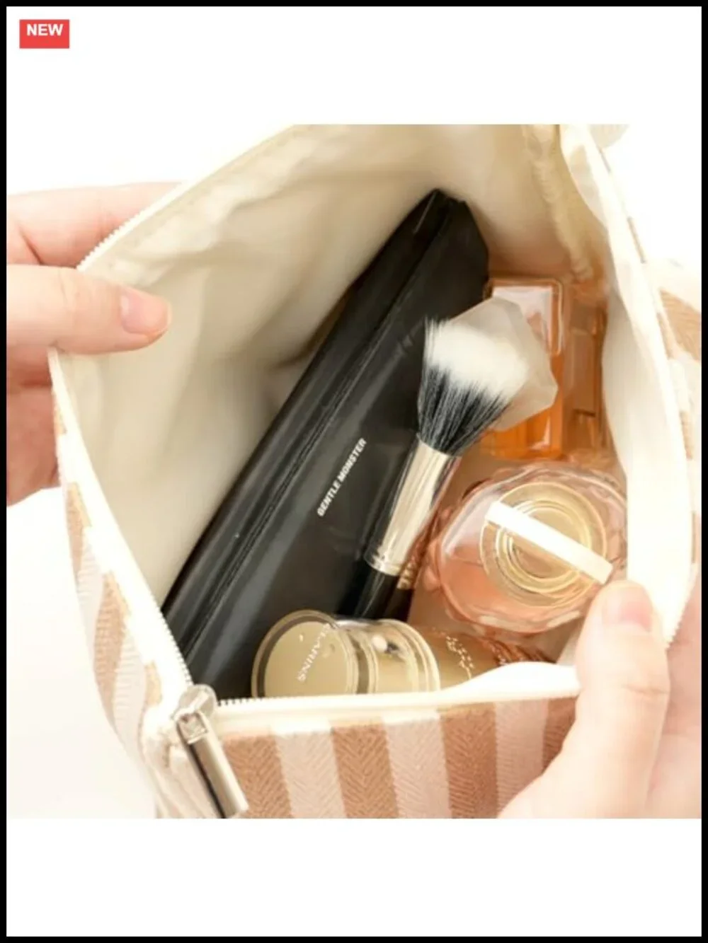 3-Piece Canvas Makeup Bag Set with Stripes and Waterproof Lining